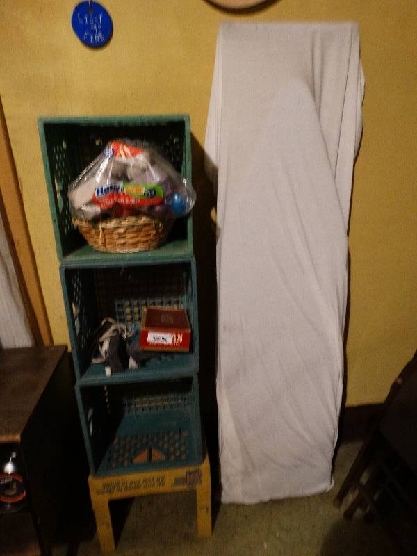 lot 64 image: 3 Milk crates wcontents & iron board.