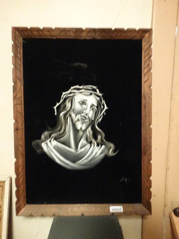 lot 115 image: Lg framed velvet Jesus wall art