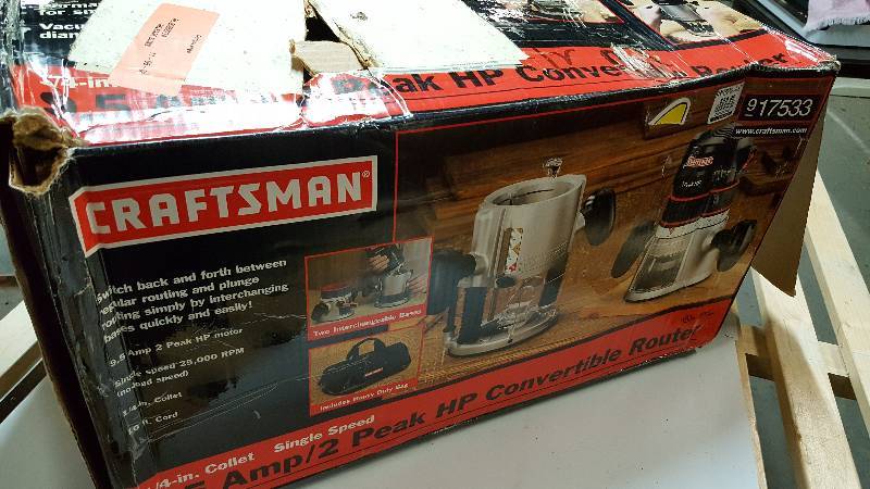 lot 5186 image: New in the box is this Craftsman #917533 2 horsepower Convertible Router kit