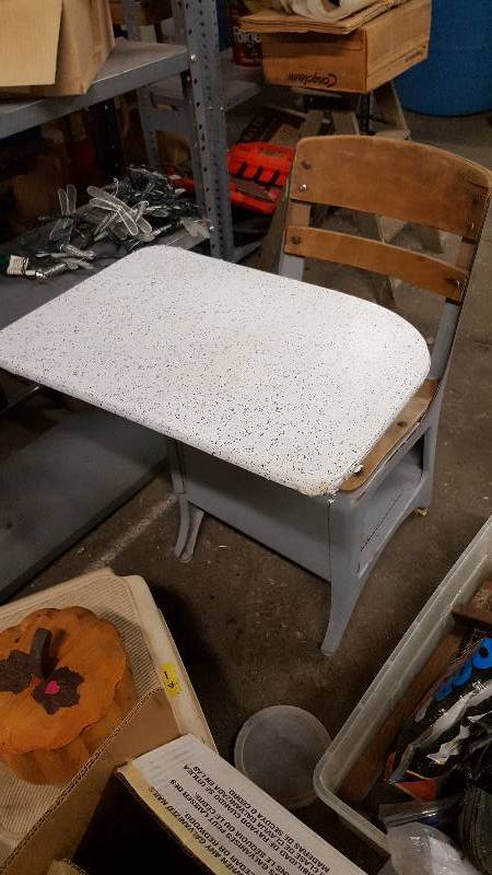lot 5235 image: Old time antique school desk.  Ive got an hour or two in one of these