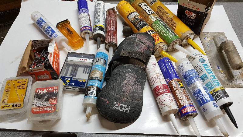 lot 5302 image: Do it yourself-ers tote full of stuff.  Couple of tubes opened but most look new.