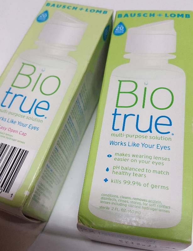 lot 5264 image: 2 new 2 ounce bottles of the BioTrue contact lens solution and cleaner