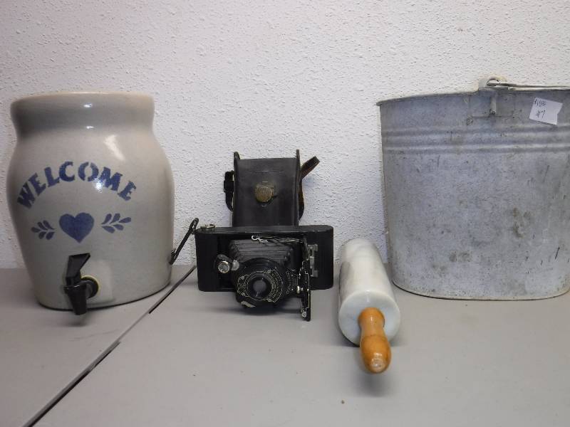 lot 3230 image: Crock Vintage Camera Metal Bucket.