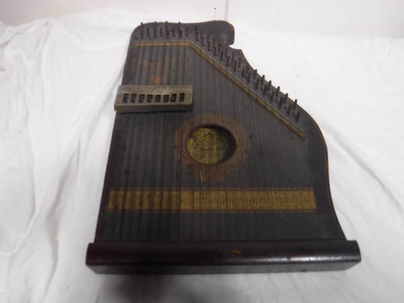 lot 3349 image: antique mandolin guitar harp