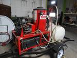 Hotsy power washer/Steamer on trailer w/ water tank & hoses- Briggs and stratton 16hp motor.