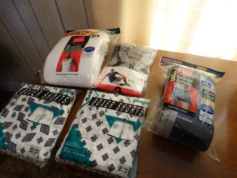 lot 299 image: 2 packs new medium boxers package of large boxer briefs Sleep shorts Package of new white tank tops