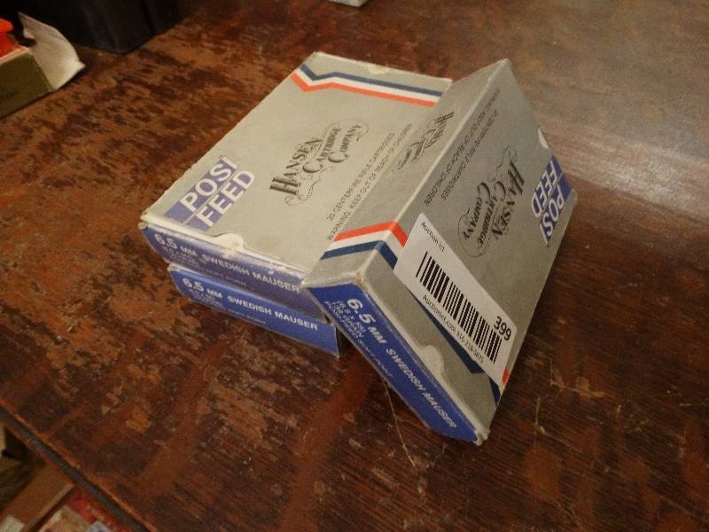 lot 399 image: 3 boxes of 20 rounds each of 6.5mm swedish mauser