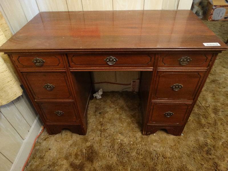 lot 426 image: Vintage wood desk w contents