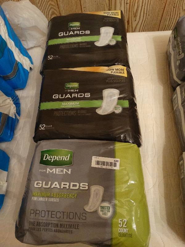 lot 480 image: 3 new packages of depends for men guards- 52 guards per package