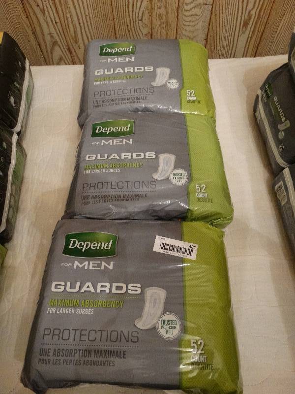 lot 481 image: 3 new packages of depends for men guards- 52 guards per package
