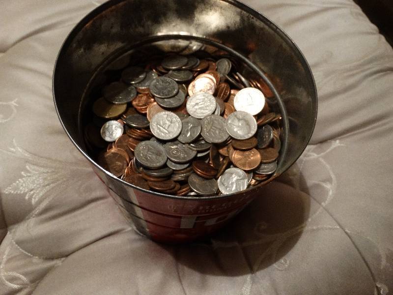 lot 499 image: Coffee can almost full of various change- Unsearched- unknown years