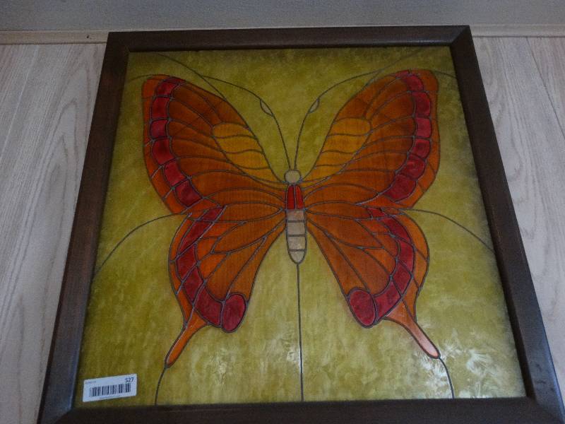 lot 527 image: Framed stained glass wall art