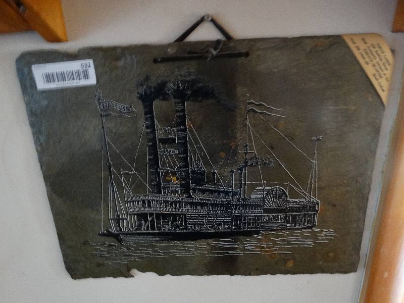 lot 532 image: Slate boat art cupsplates other decor