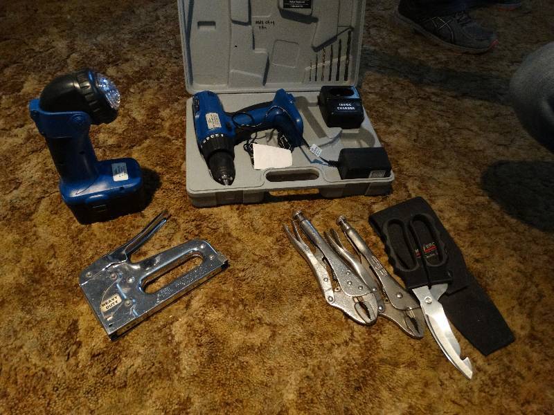 lot 542 image: Drill in case stapler vise grips misc.