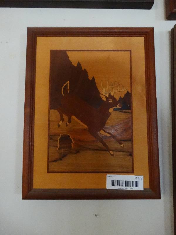 lot 550 image: Wood deer wall art