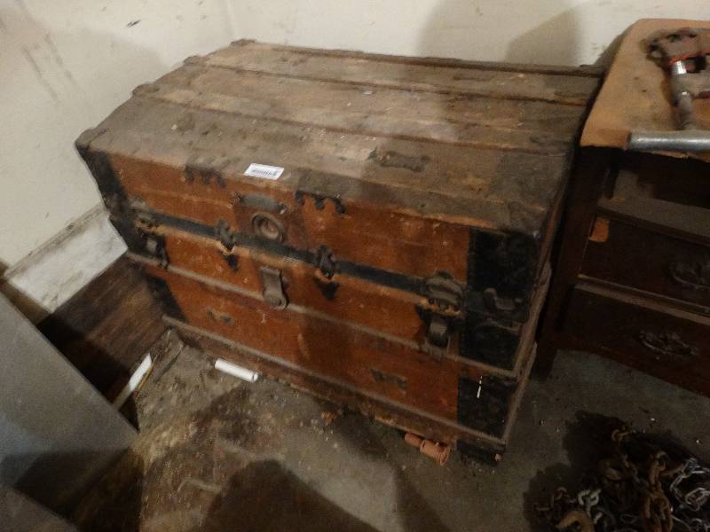 lot 665 image: Antique large trunk w contents- New Clothes