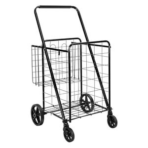 lot 1370 image: Amazon Basics Foldable Shopping Utility Cart with 360-Degree Wheels, X-Large, Black