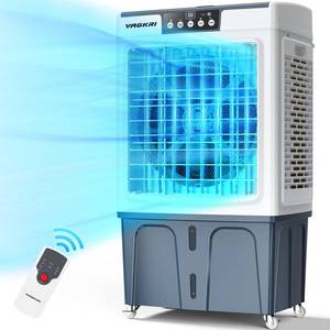 lot 1384 image: Evaporative Cooler, VAGKRI 2100CFM Air Cooler, 120°Oscillation Swamp Cooler with Remote Control, 24H Timer, 3 Wind Speeds for Outdoor Indoor Use,8 Gallon - Retail $283.69