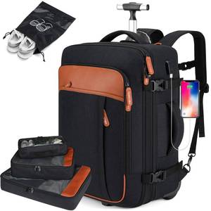lot 1388 image: Lumesner Rolling Backpack, 17 inch Water Resistant Wheeled Laptop Backpack, Carry on Luggage Business Bag, Overnight College Computer Backpack Trolley Suitcase for Men Women Adults to Travel, Black - Retail $76.72