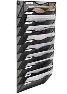 lot 5464 image: EasyPAG Hanging Wall File Organizer 10 Tier Mesh Office Mail Paper Organization Hanging File Folder Holder Magazine Rack Bin with Nametag Label,Black