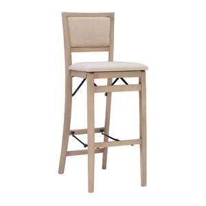 lot 5465 image: Linon Keira Natural Rustic Wooden Folding Barstool with Beige Upholstered Seat and Back - Retail $104.64