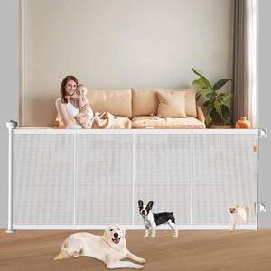 lot 5469 image: Pawtners Retractable Baby Gates Extra Wide, 41 Tall Extends up to 71 Wide, Dog Gate Indoor with Cat Door for Stairs, Pet Gate with Support Rods for Doorways Hallways Indoor & Outdoor-White