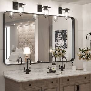 lot 5479 image: TokeShimi 48 x 30 Inch Wall Mirror Black Bathroom Vanity Mirror with Metal Frame Aluminum Alloy Soft Rounded Corner for Modern Farmhouse Wall Decor 1��Deep Set Design (HorizontalVertical) - Retail $189.45