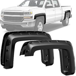 lot 5488 image: YITAMOTOR Smooth Fender Flares Compatible with 2014-2018 Chevrolet Silverado 1500 5.8 Short Bed, Pocket Bolt-Riveted Style, 4 Pcs Paintable Wheel Flares - Retail $193.49