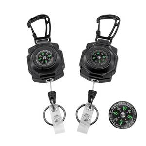 lot 6072 image: bolimoss Heavy Duty Retractable Keychain with Carabiner Compass, 2 Pack Retractable ID Badge Holder Clip, Tactical ID Badge Reel with 32 Steel Retractable Cord, Key Ring, 10 oz