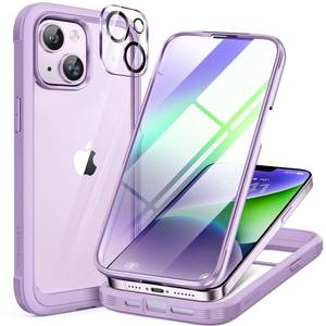 lot 6082 image: Miracase Glass Series Designed for iPhone 14 Plus Case 6.7 inch, 2023 Upgrade Full-Body Clear Bumper Phone Case with Built-in 9H Tempered Glass Screen Protector and Camera Lens Protector,Purple
