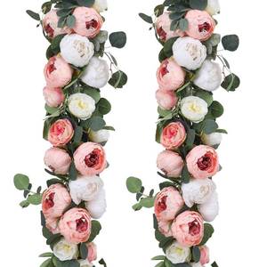 lot 6103 image: Floweroyal 2 Pack Artificial Flower Garlands 11.2FT Eucalyptus Garlands with Flowers 8 Head Peony Flower Vine Faux Floral Garland for Wedding Arch Table Wall Backdrop Wreath Decoration. (Pink & White)
