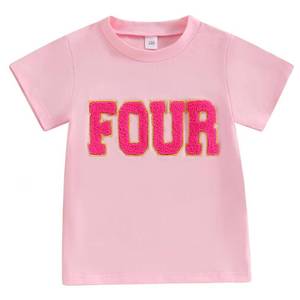 lot 6109 image: 4th Birthday Shirt Girl Short Sleeve Four Year Old T-Shirt Fourth Birthday Letter Chenille Patches Shirt&nbsp(size unknown)