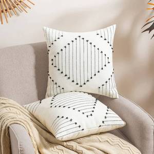 lot 6118 image: Joizomou Boho Pillow Covers 18x18 Outdoor Pillow Cover Set of 2 Farmhouse Throw Pillow Covers for Couch Black and White Modern Accent Decorative Pillow Covers for Bedroom Sofa Square Pillowcase