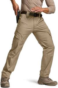 lot 6124 image: CQR Mens Flex Ripstop Tactical Pants, Water Resistant Stretch Cargo Pants, Lightweight EDC Hiking Work Pants, Dura Flex Khaki, 34W x 32L