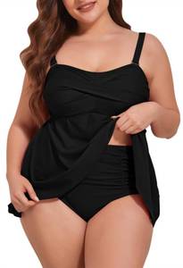 lot 6134 image: Kisscynest Women Plus Size Tankini Swimsuits Two Piece Flowy Swimdress Tummy Control Bathing Suit Black XL