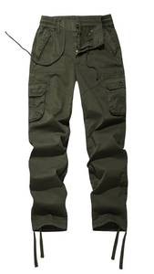 lot 6142 image: FOURSTEEDS Womens Mid Rise Drawstring Elastic Waist Multi-Pocket Outdoor Sport Cotton Camping Hiking Cargo Pants Army Green 3XL