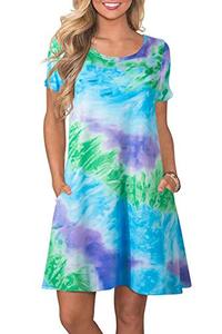 lot 6148 image: FZ FANTASTIC ZONE Womens Casual Summer T Shirt Dresses Short Sleeve Swing Dress with Pockets