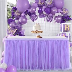 lot 6151 image: Suppromo 6ft Purple Table Skirt for Baby Shower Girl Tulle Tutu Table Skirt Purple Table Cloth for Parties Butterfly Mermaid Birthday Wedding Cake Dessert Decorations