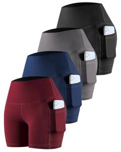 lot 6157 image: CHRLEISURE Spandex Yoga Biker Shorts with Pockets for Women, 3  5  8 Workout Booty Shorts(5 Black,Gray,Navy,Wine, L)