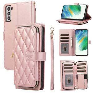 lot 6158 image: Furiet Wallet Case for Samsung Galaxy S21 FE 5G with Wrist Strap, 9 Card Slots Zipper Purse, Luxury PU Leather Stand Full Body Phone Cover for S 21 EF S21FE5G UW S21FE 21S G5 6.4 inch Women Rose Gold