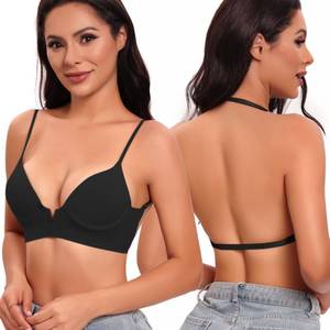 lot 6159 image: JELLYOGA Low Back Bra for Backless Dress Push Up Bra Deep V Plunge Bras for Women (Medium, Black)