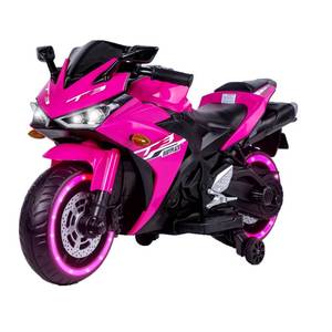 lot 7120 image: Fulvari 12V Kids Ride On Motorcycle - Electric Ride On Motorcycle with 550W Motor,Training Wheels, Led Lights, Music, Mp3 Player,1.8-3.2 Mph Speed,Best Gift for Kids Pink - Retail $211.32