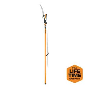 lot 7123 image: Fiskars 7 -14 Extendable Pole Saw and Pruner Garden Tool with Power-Lever - Retail $241.67