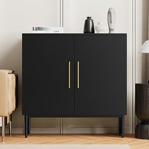 lot 9278 image: REHOOPEX Storage Cabinet with Doors, Modern Black Accent Cabinet, Free Standing Cabinet, Wooden Buffet Sideboards for Bedroom, Kitchen,Home Office