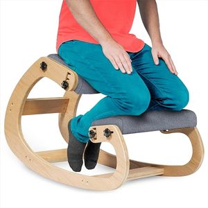 lot 9280 image: Ergonomic Kneeling Chair - Rocking Office Chair Adjustable Stool - Knee Chair Posture Chair - Wooden Desk Chair, Ergonomic Chair for Home Office, Office Chair for Back Pain (Grey) - Retail $178.17