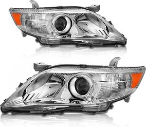 lot 9285 image: ROADEAL for 2010 2011 Toyota Camry Headlight Assembly Replacement for 10-11 Toyota Camry BaseLEXLE Sedan Projector Chrome Housing Amber Reflector Clear Lens Pair - Retail $100.45