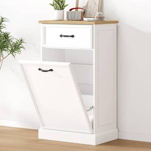 lot 9288 image: GAOMON Tilt Out Trash Cabinet, Freestanding Trash Cabinet 10 Gallon for Kitchen Dining Living Room, Hidden Garbage Bin Cabinet Pet-Proof Storage Holder - Retail $86.12