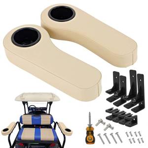 lot 9298 image: XUANYUDG0769 Golf Cart Armrest with Cup Holder for EZGO TXT Club Car DS Precedent and Yamaha Rear Seat Kit, Upgrade Support FrameNo Need Drilling Arm Rest (Armrest-Beige)