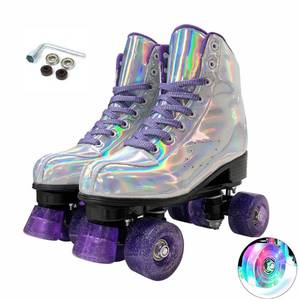 lot 9304 image: XUDREZ Roller Skates for Women, Holographic High Top PU Leather Rollerskates, Shiny Double-Row Four Wheels Skates Patines for Women Men Boys and Girls and Age 8-50 Indoor Outdoor (Blue-purple, 37)