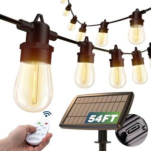 lot 9305 image: addlon 54(486) FT Solar String Lights Outdoor Waterproof with USB Port & Remote Control Solar Patio Lights Long Last for 20Hrs Dimmable Solar Power LED Bulbs for Porch Garden Market Bistro